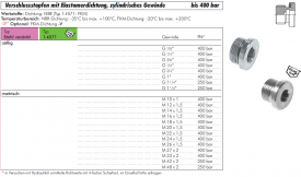 Verschlussschrauben mit Elastomerdichtung (G-Gewinde), Stahl verzinkt , bis 400 bar, Stopfen, Verschlusschraube, alle Größen