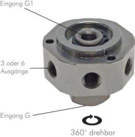 Drehverteiler, Messing vernickelt, 3-fach & 6-fach, bis 300 min-1, alle Größen von www.pneumatikshop-online.de