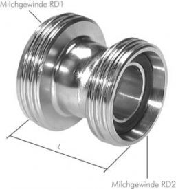 Doppelnippel 1.4301 reduzierend mit Rundgewinde (Milchgewinde) DIN 11852, alle Größen von www.pneumatikshop-online.de