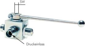 3-Wege-Hochdruck Kugelhähne, Stahl verzinkt, mit Schneidringanschluss, bis 500 bar, alle Größen