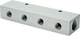 Verteilerleiste einseitig, PN 16, Verteilerblock, Verteiler, Leiste, Aluminium, Druckluftverteiler