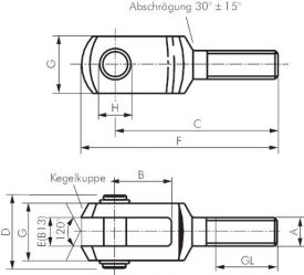 Gabelköpfe (Außengewinde) mit Bolzen, Stahl verzinkt, Innengewinde für ISO-Kompaktzylinder, Befestigung, Zylinder, ISO, Gabelkopf