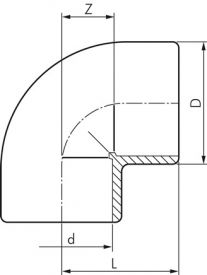 Winkel 90° mit Klebemuffen, PVC-U, PN 16