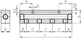 Verteilerleiste einseitig, PN 16, Verteilerblock, Verteiler, Leiste, Aluminium, Druckluftverteiler