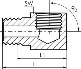 Reduziernippel mit R-Gewinde / metrischem Gewinde, bis 100 bar, Winkel 90°, Edelstahl 1.4401