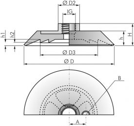 Flachsauger mit Standardlippe und einvulkanisiertem Halter, Ø 30 - 225 mm