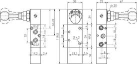 5/3-Wege-Handhebelventile G 1/8" mit Federrückstellung, Baureihe XMV 1000