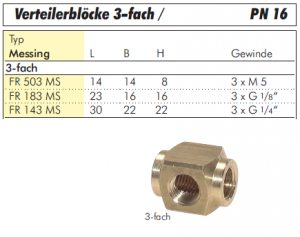 Verteilerblöcke 3-fach, Messing, PN 16