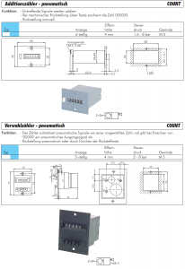 Additionszähler, pneumatisch, 6-stellig, Vorwahlzähler, pneumatisch, 5-stellig