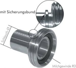 Schlauchgewindestutzen 1.4401 (Milchgewinde) mit Sicherungsbund DIN 11851, alle Größen