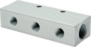 Verteilerleiste einseitig, PN 16, Verteilerblock, Verteiler, Leiste, Aluminium, Druckluftverteiler