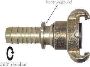 Kompressorkupplungen mit Schlauchtülle & Sicherungsbund, drehbar (ähnlich DIN 3489), 42 mm, 16 bar Temperguss verz., NBR-Dichtung