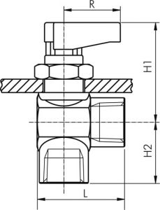 Winkel-Kugelhähne mit einseitigem Knebelgriff, kompakt, Schalttafeleinbau, IG, PN 20, Hahn, Kugelhahn, Winkelhahn, Winkelkugelhahn, alle Größen