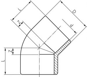 Winkel 45° mit Klebemuffen, PVC-U, PN 16