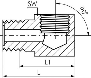 Reduziernippel mit R-Gewinde / metrischem Gewinde, bis 100 bar, Winkel 90°, Stahl verzinkt