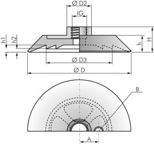 Flachsauger mit Standardlippe und einvulkanisiertem Halter, Ø 30 - 225 mm