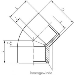 Gewindewinkel 45° PVC-U (nur für Kunststoffgewinde), PN 10, Winkelverschraubung, Verschraubung, alle Größen