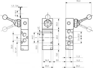 5/2-Wege-Handhebelventile G 1/4", Baureihe XMV 2000