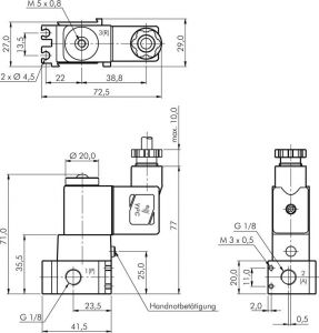 3/2-Wege-Magnetventile mit Federrückstellung G 1/8", Ventil, YPC, Baureihe YSV300, 0-8 Bar, Magnetventil, Wegeventil